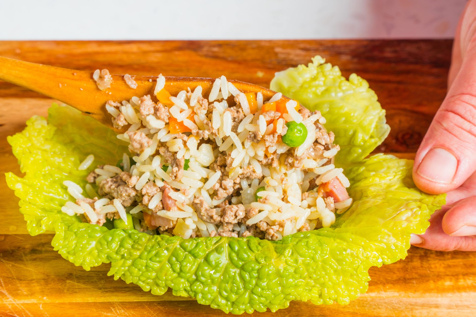 recheio para rolo de couve com arroz e carne