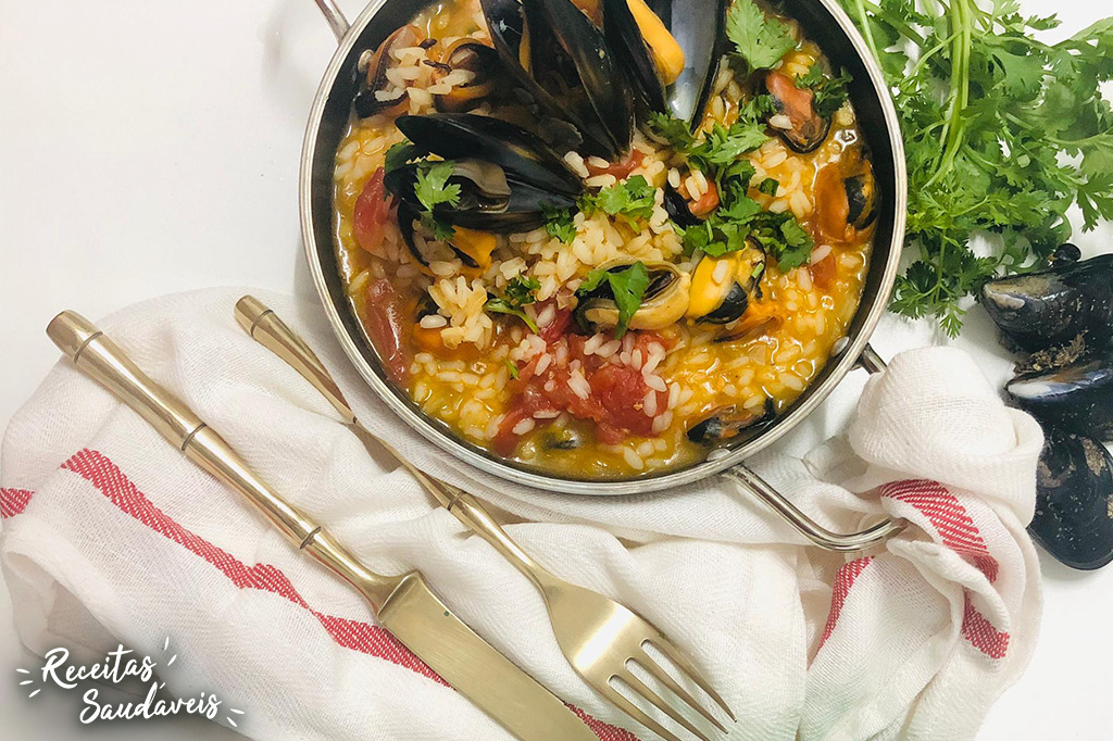 arroz de mexilhão de receitas saudáveis cigala