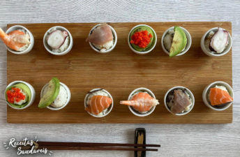 vários tipos de sushi com arroz da cigala