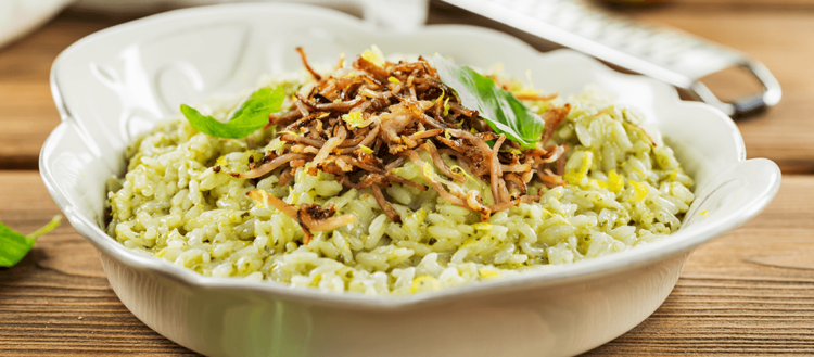Arroz de Pesto com Limão e Bacon 