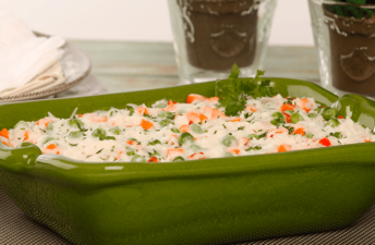 Arroz gratinado com legumes