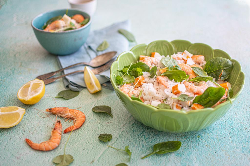 salada de arroz com frutos do mar da cigala